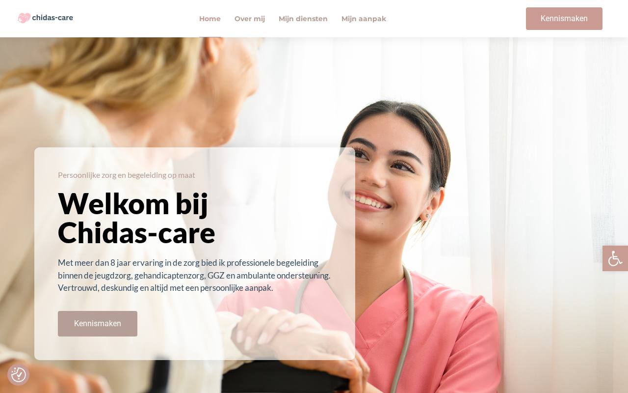 WordPress website Chidas Care — zorg & welzijn — ontworpen en gebouwd door Yousource (chidas-care.nl)