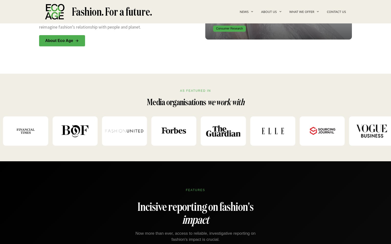 Homepage-sectie met media waarin Eco Age is verschenen