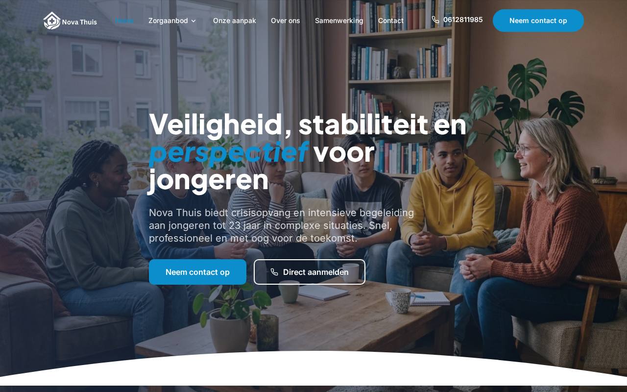 WordPress website Nova Thuis — zorg & welzijn — ontworpen en gebouwd door Yousource (nova-thuis.nl)