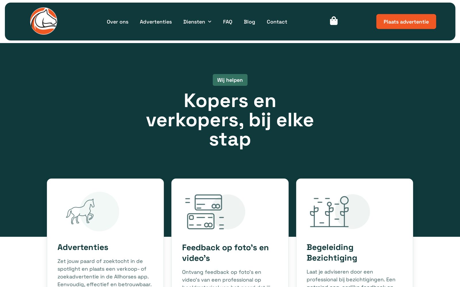 Dienstenoverzicht op het AllHorses webplatform