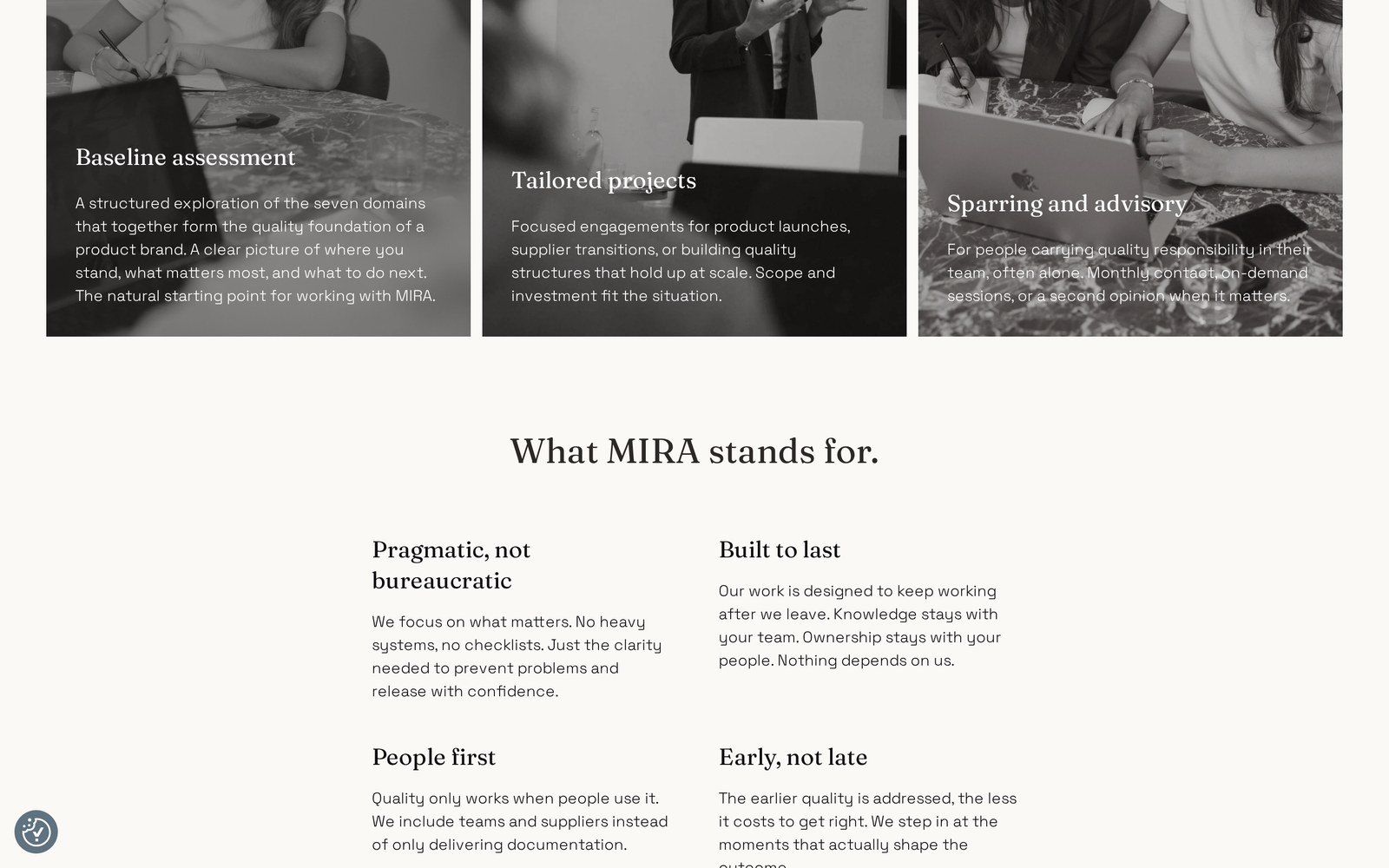 Overzicht van de samenwerkingsvormen op de homepage van MIRA Quality