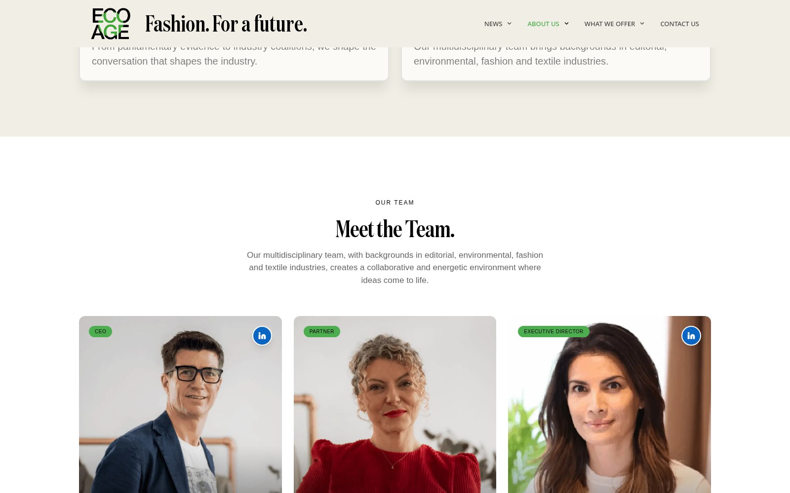 Teamsectie op de over-pagina van de website van Eco Age