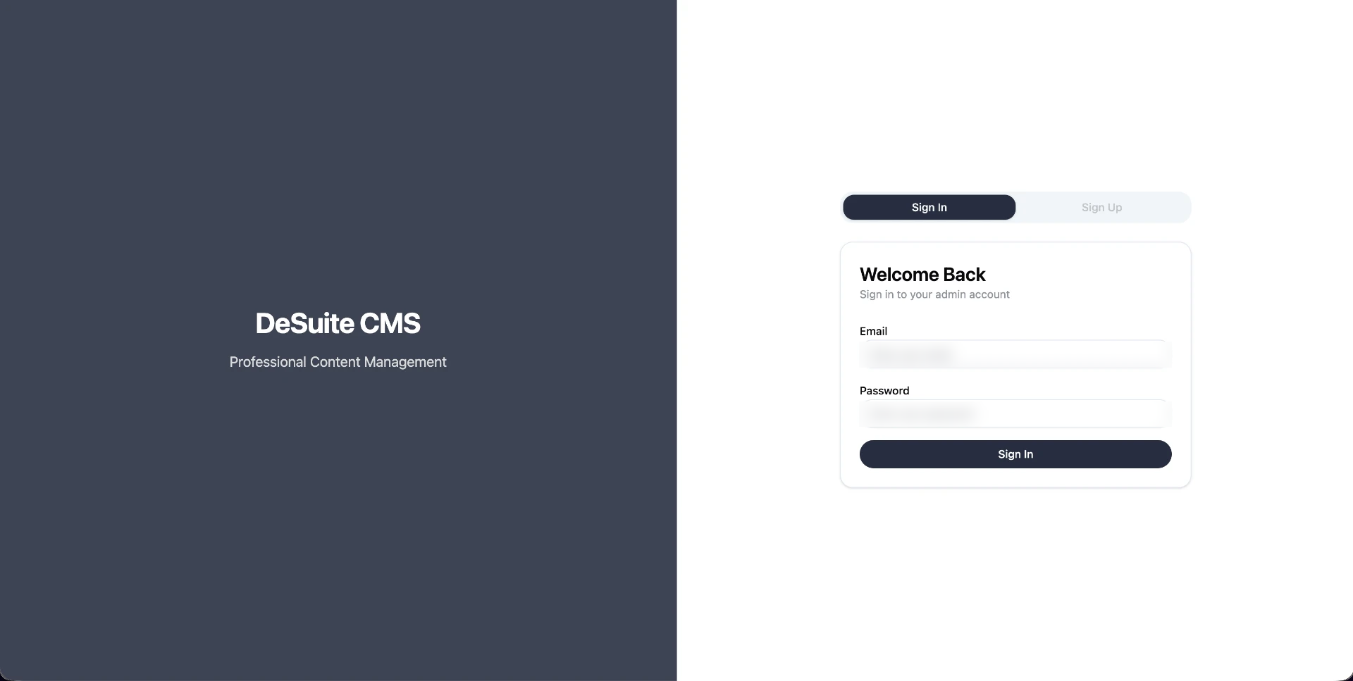 Beveiligd inlogscherm van het De Suite CMS