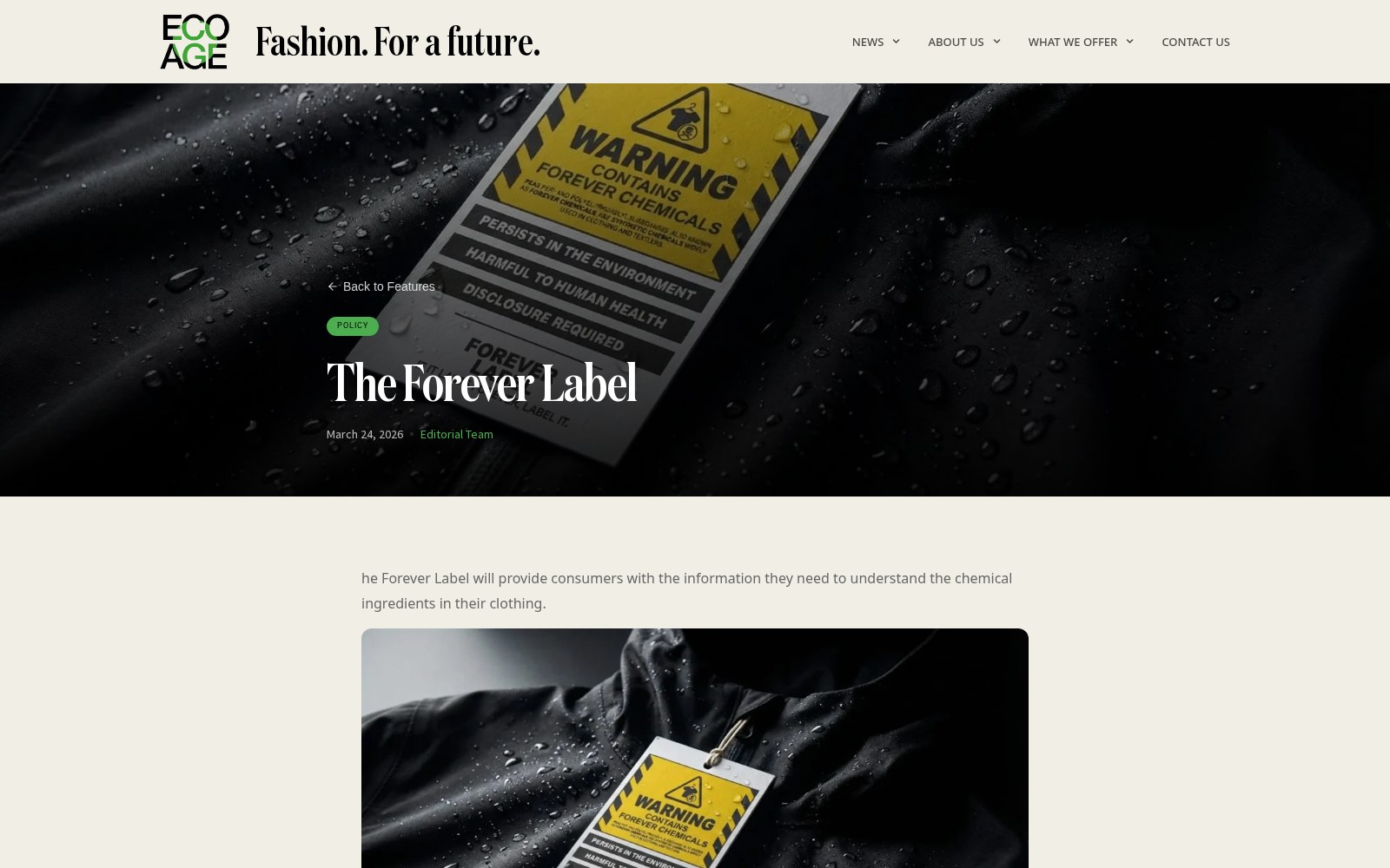 Editorial artikel The Forever Label op de website van Eco Age