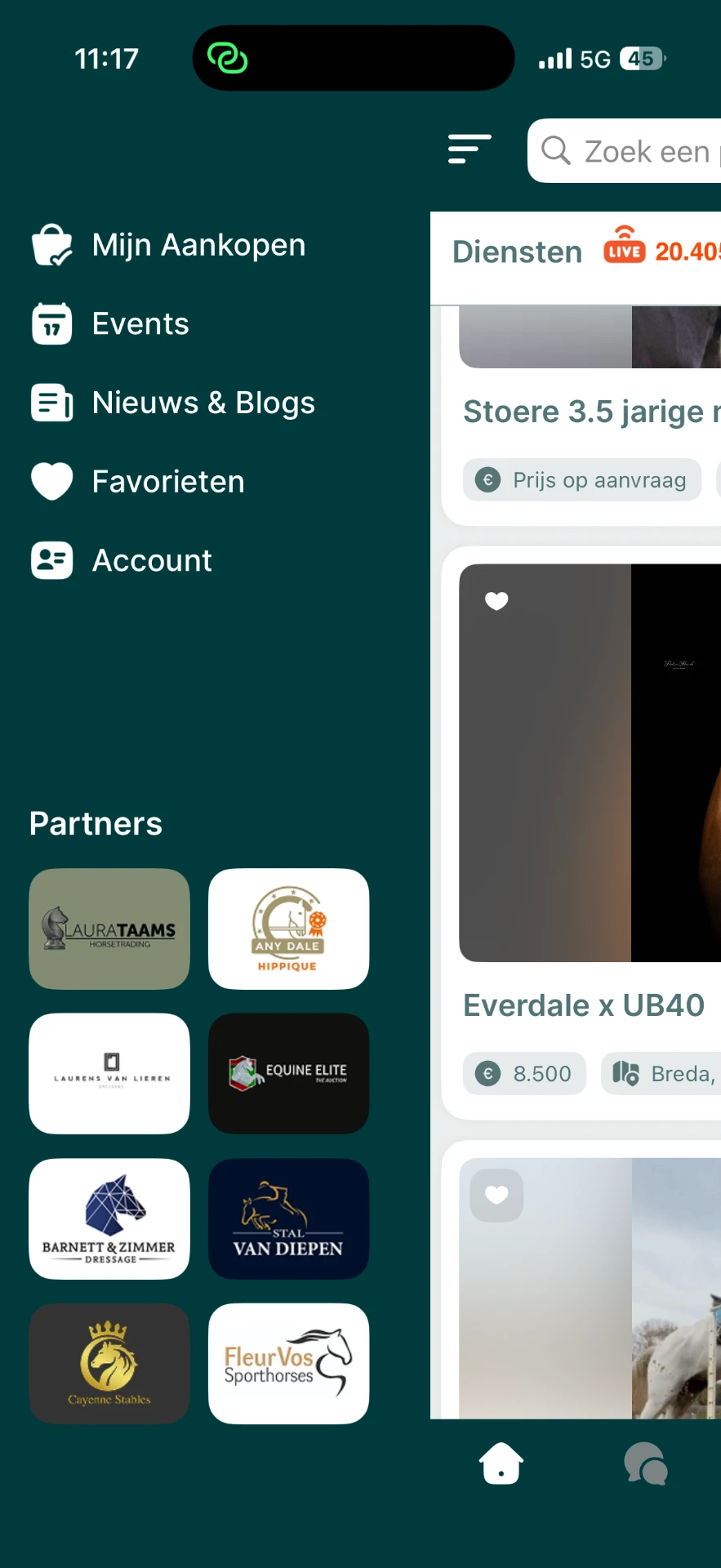 AllHorses app — Navigatie