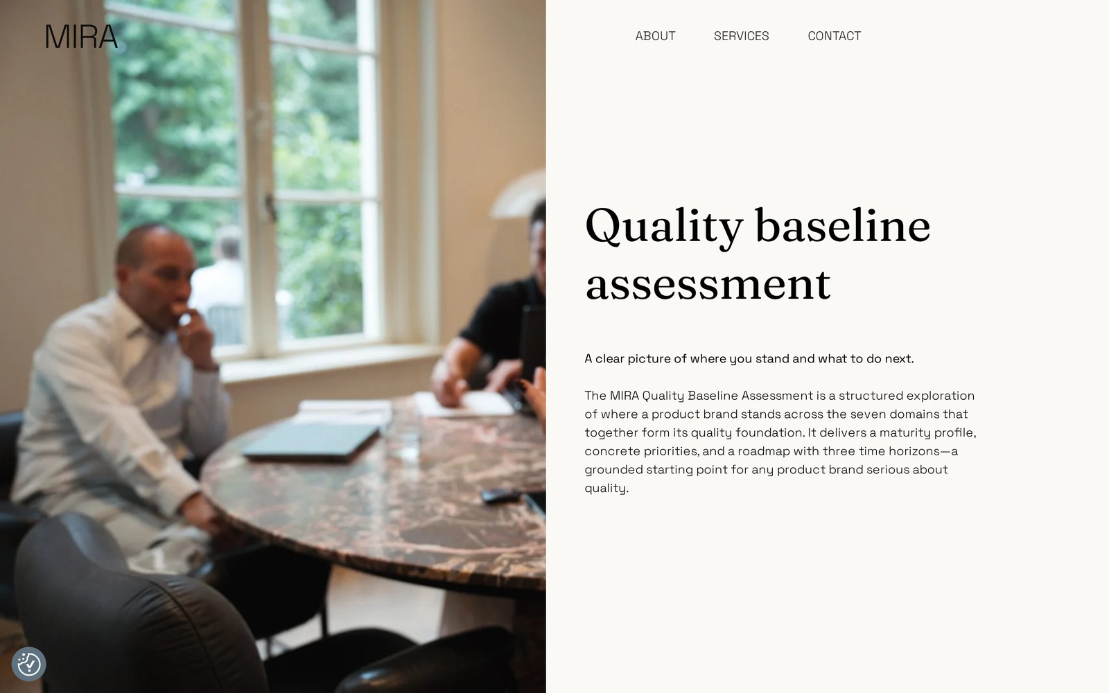 Pagina Quality baseline assessment op de website van MIRA Quality