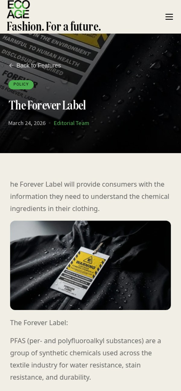 Mobiele weergave van een artikelpagina van Eco Age