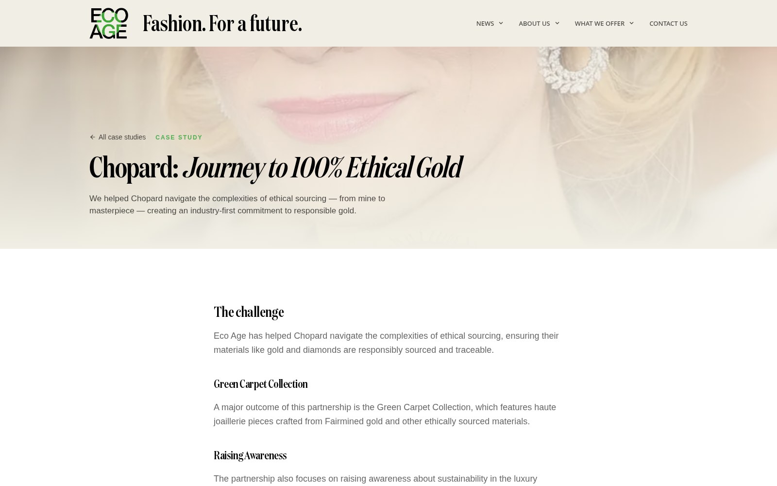 Case study pagina Chopard: Journey to 100% Ethical Gold op de website van Eco Age