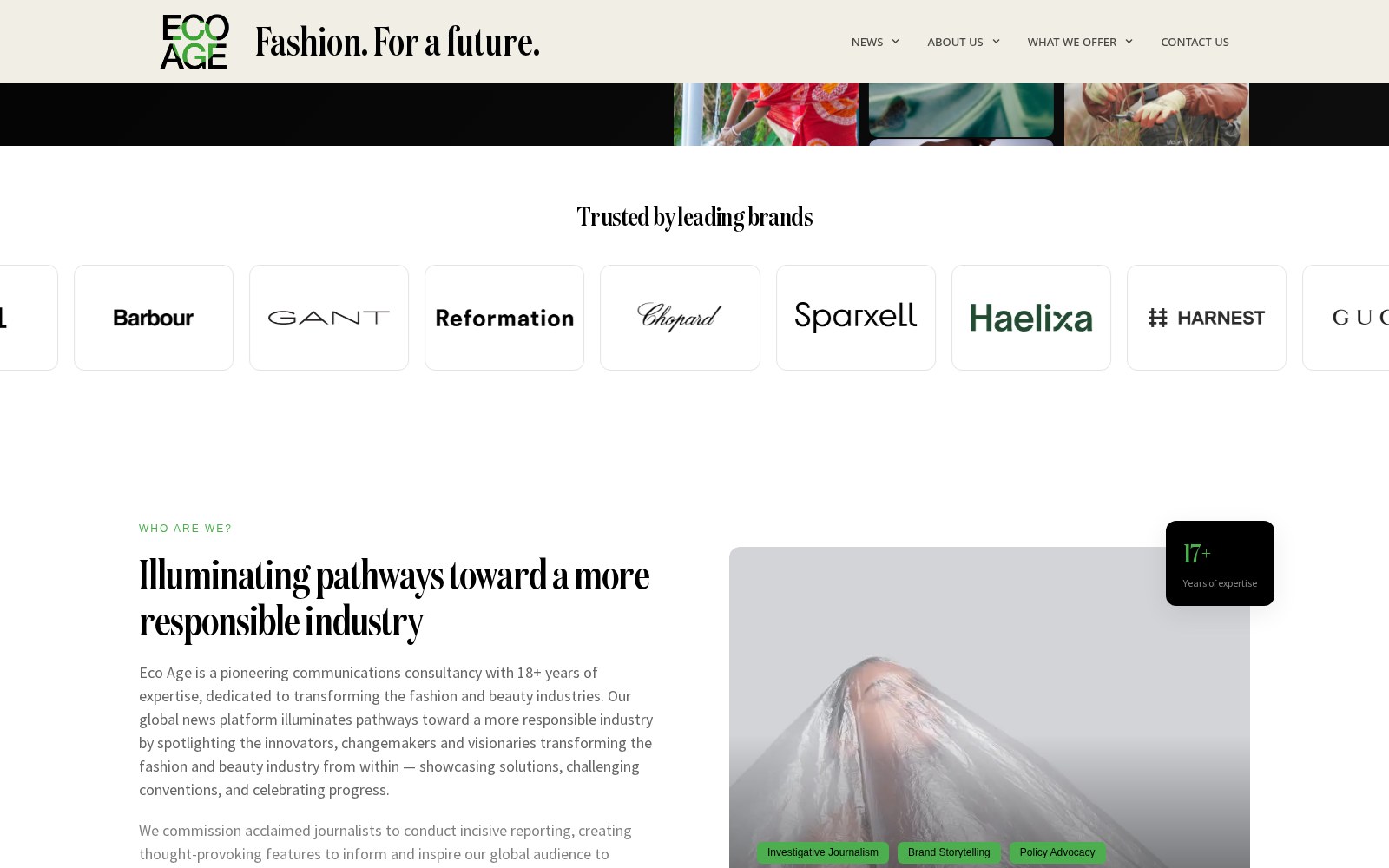 Homepage-sectie van Eco Age met merken waarmee wordt samengewerkt