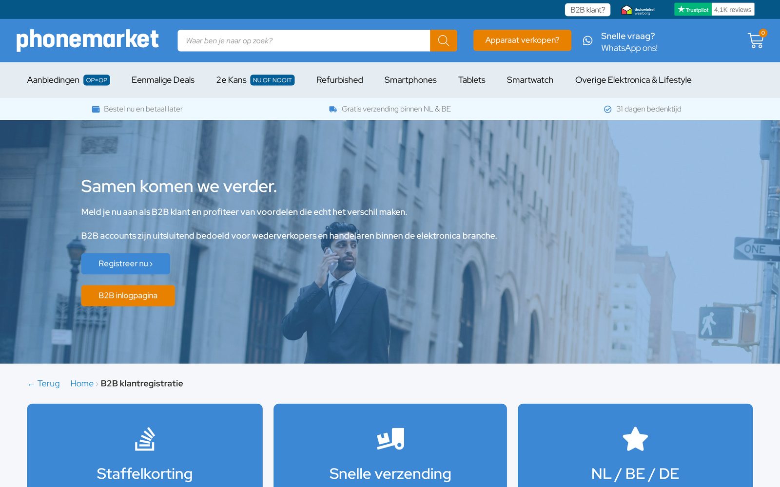 Publieke B2B-registratiepagina van PhoneMarket.nl waar zakelijke klanten zich kunnen aanmelden