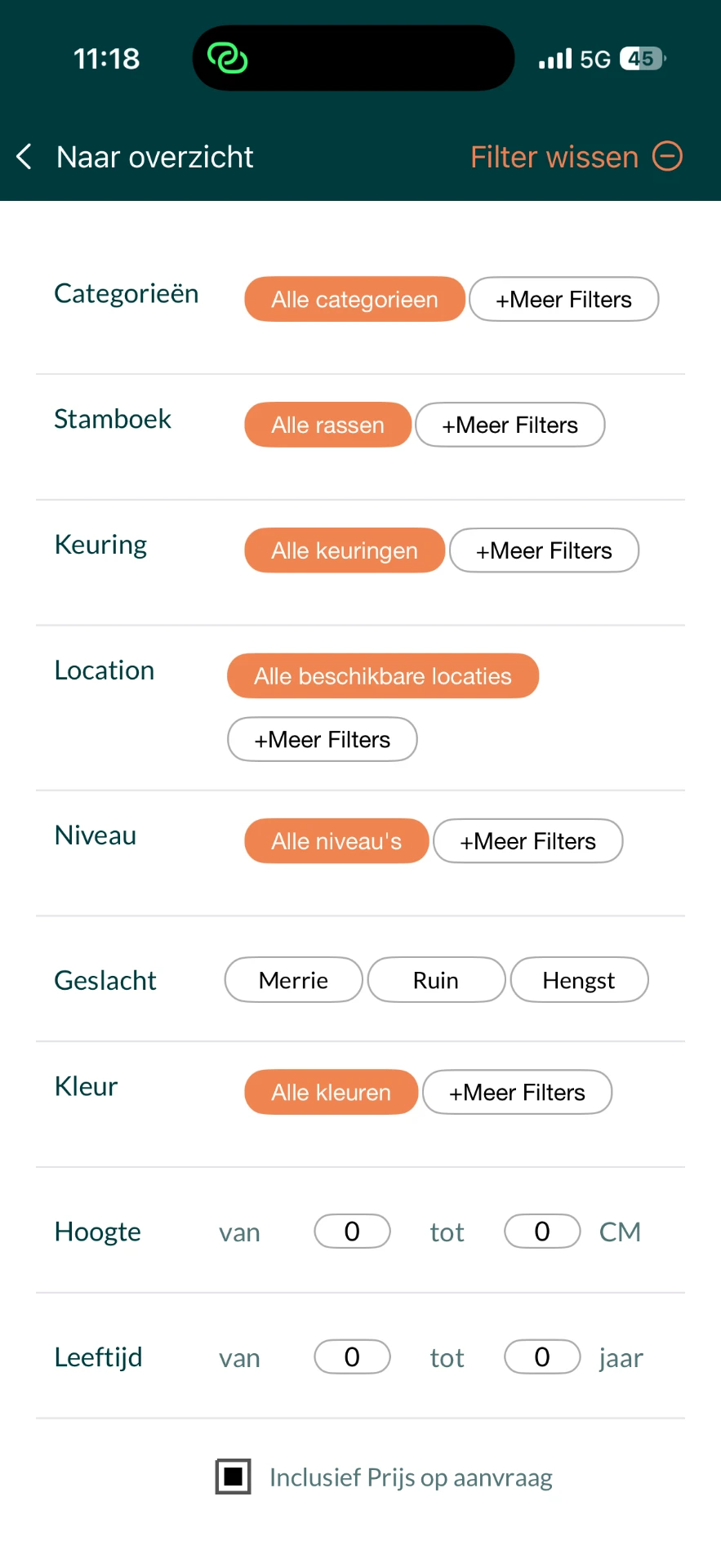 AllHorses app — Filters