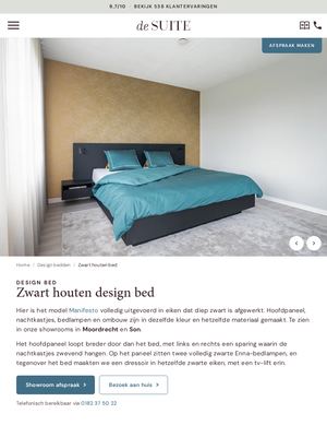 Live pagina op desuite.nl: Zwart houten design bed
