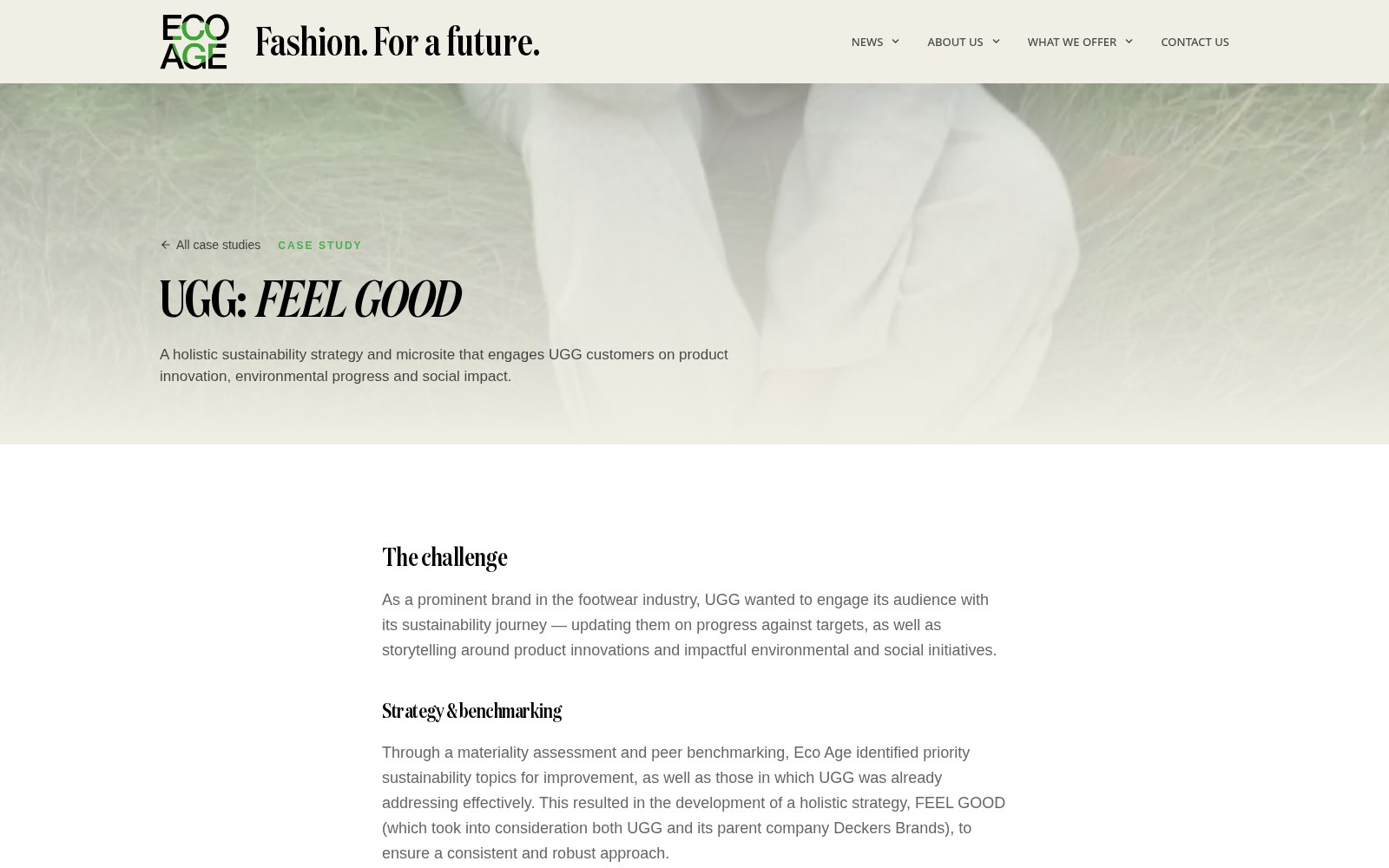 Case study pagina UGG: Feel Good op de website van Eco Age