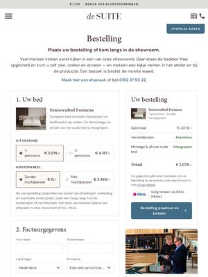 Live pagina op desuite.nl: Bestellen