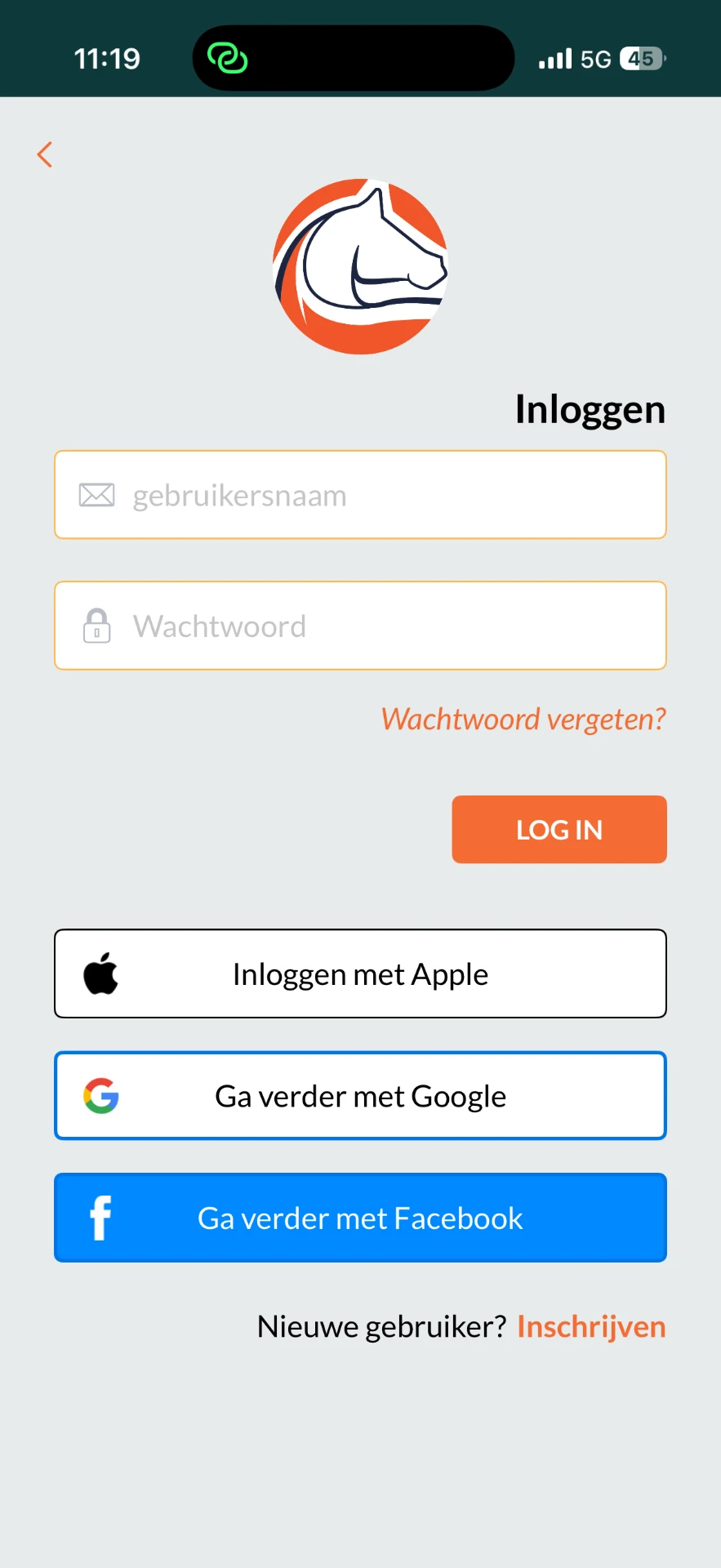 AllHorses app — Inloggen