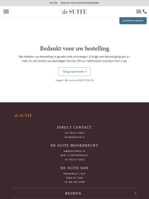 Live pagina op desuite.nl: Bedankt