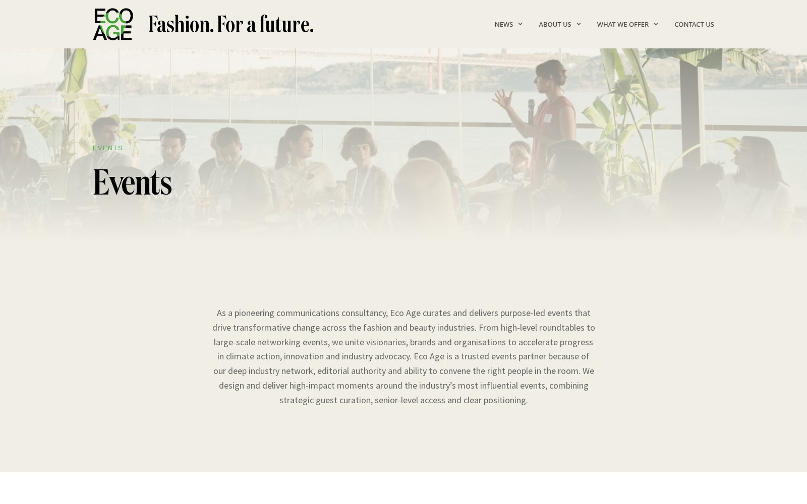 Events-pagina op de WordPress-website van Eco Age