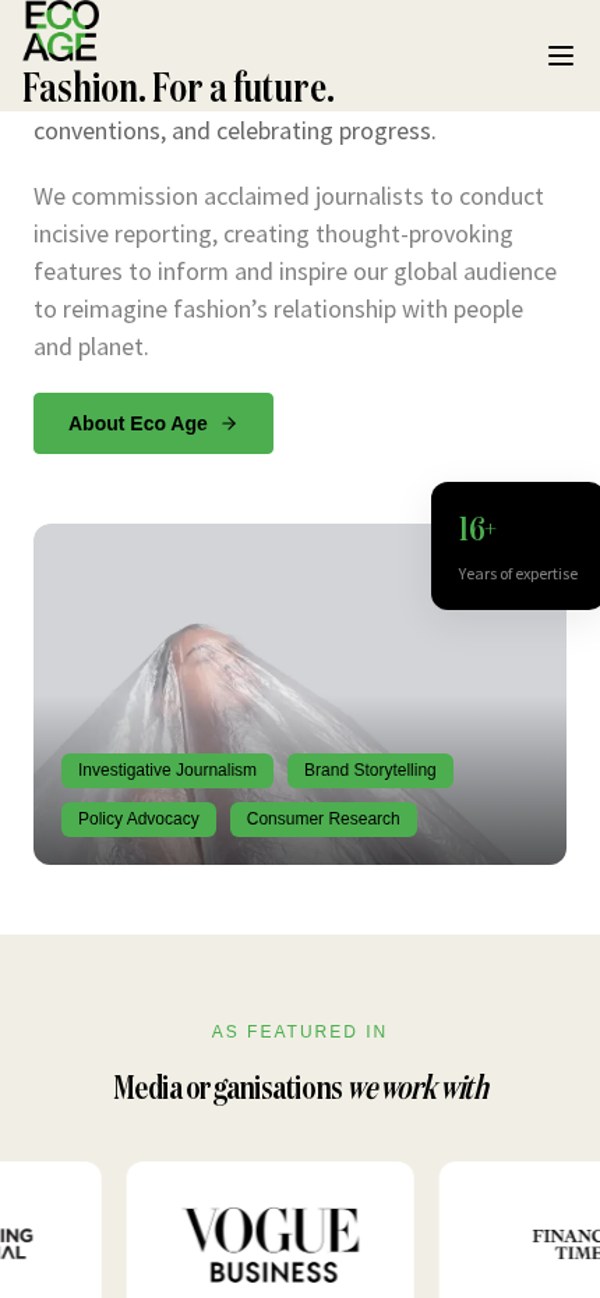 Mobiele homepage-sectie met merken van Eco Age
