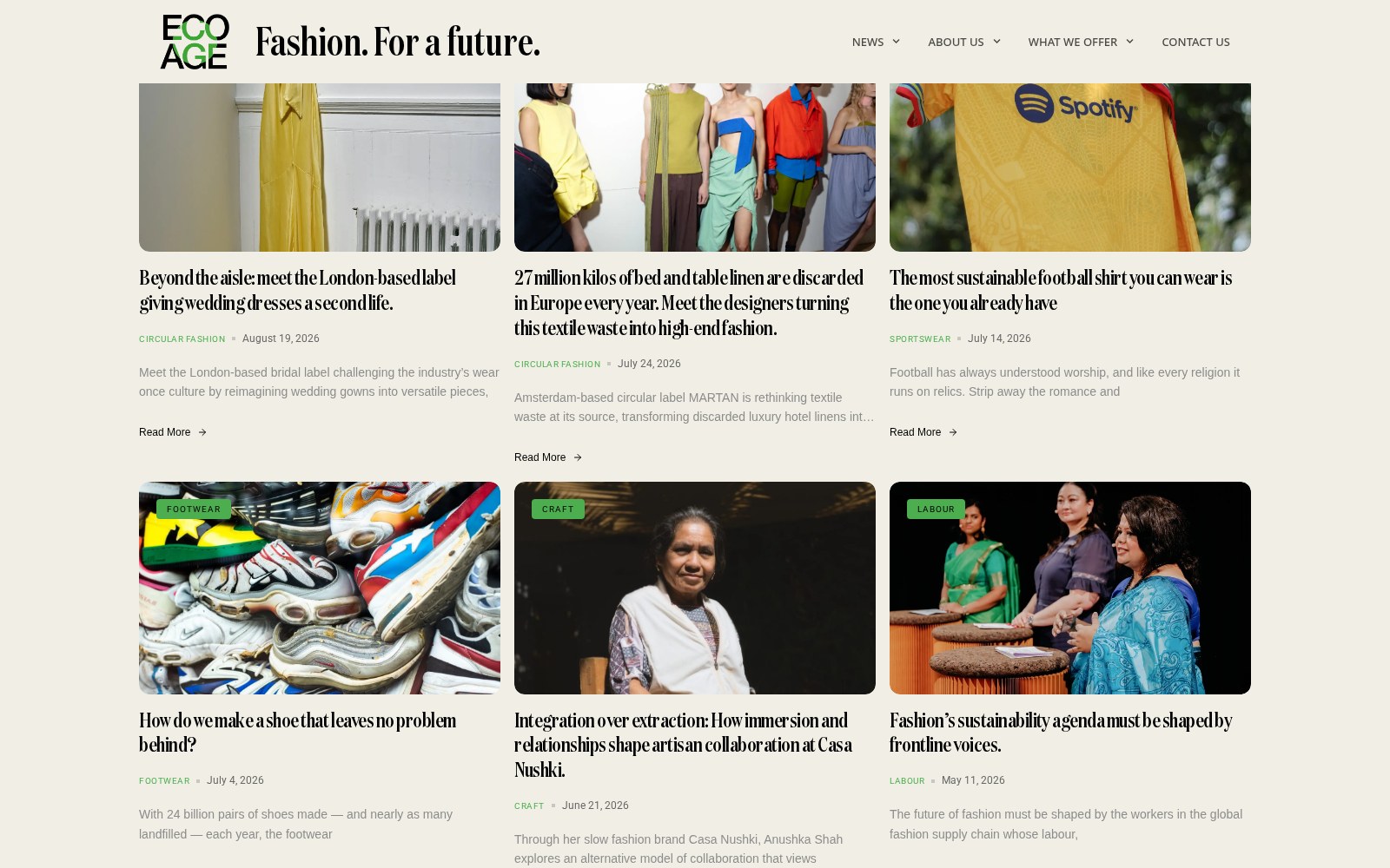 Overzicht met editorial artikelen op de features-pagina van Eco Age