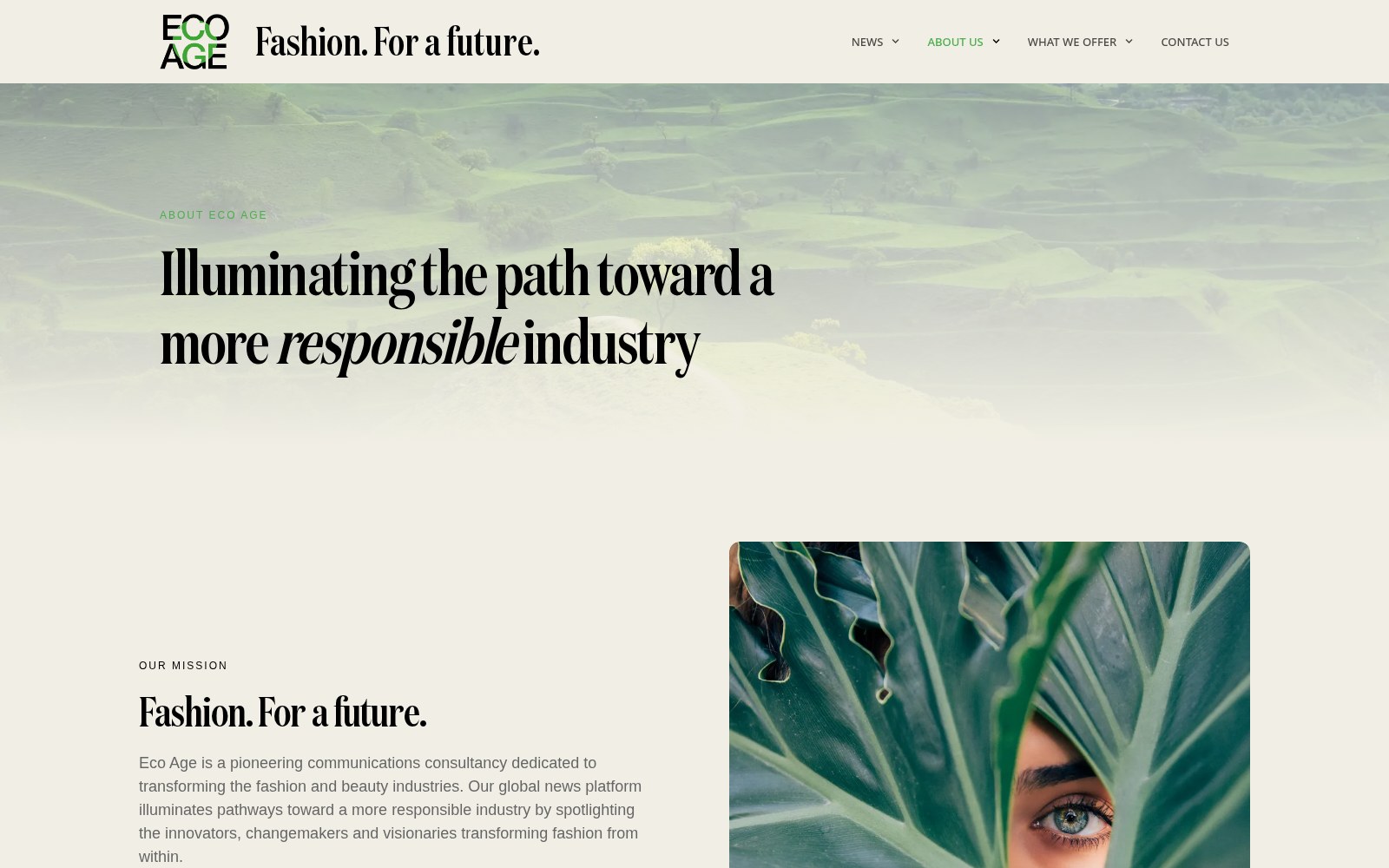 Over-pagina van Eco Age met de tekst Illuminating the path toward a more responsible industry