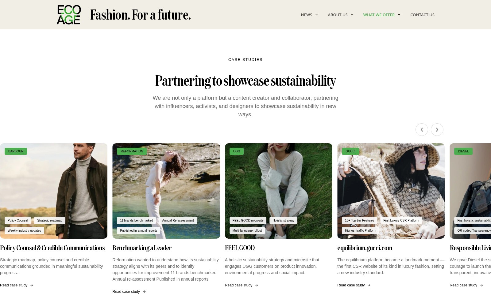 Sectie Partnering to showcase sustainability op de dienstenpagina van Eco Age