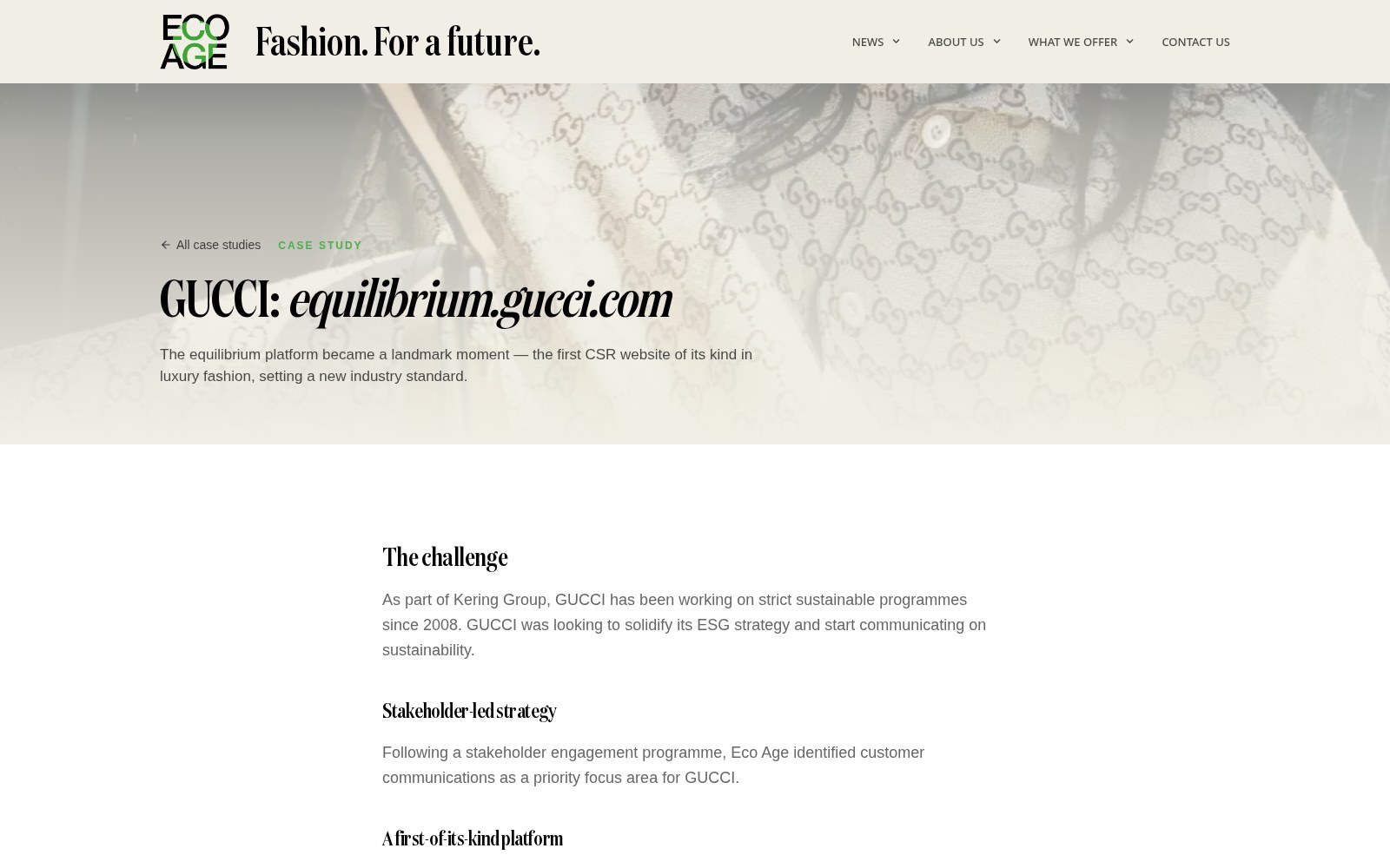 Case study pagina over equilibrium.gucci.com op de website van Eco Age