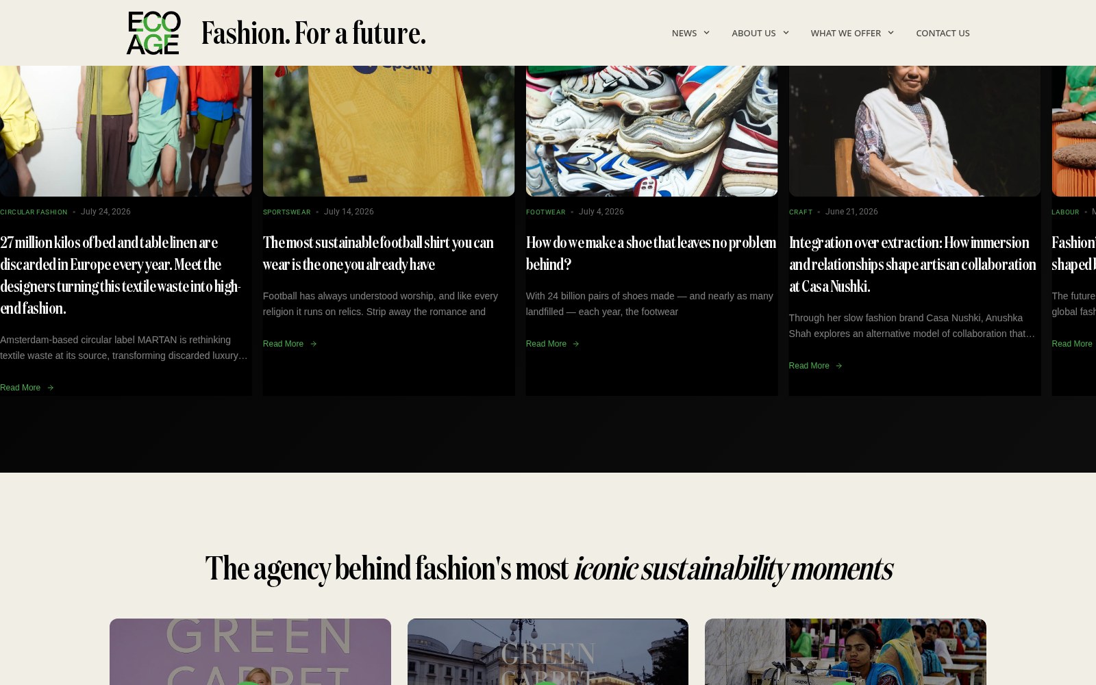 Homepage-sectie met een overzicht van recente artikelen van Eco Age