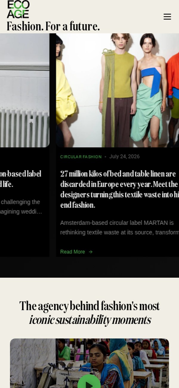 Mobiele homepage-sectie met editorial content van Eco Age