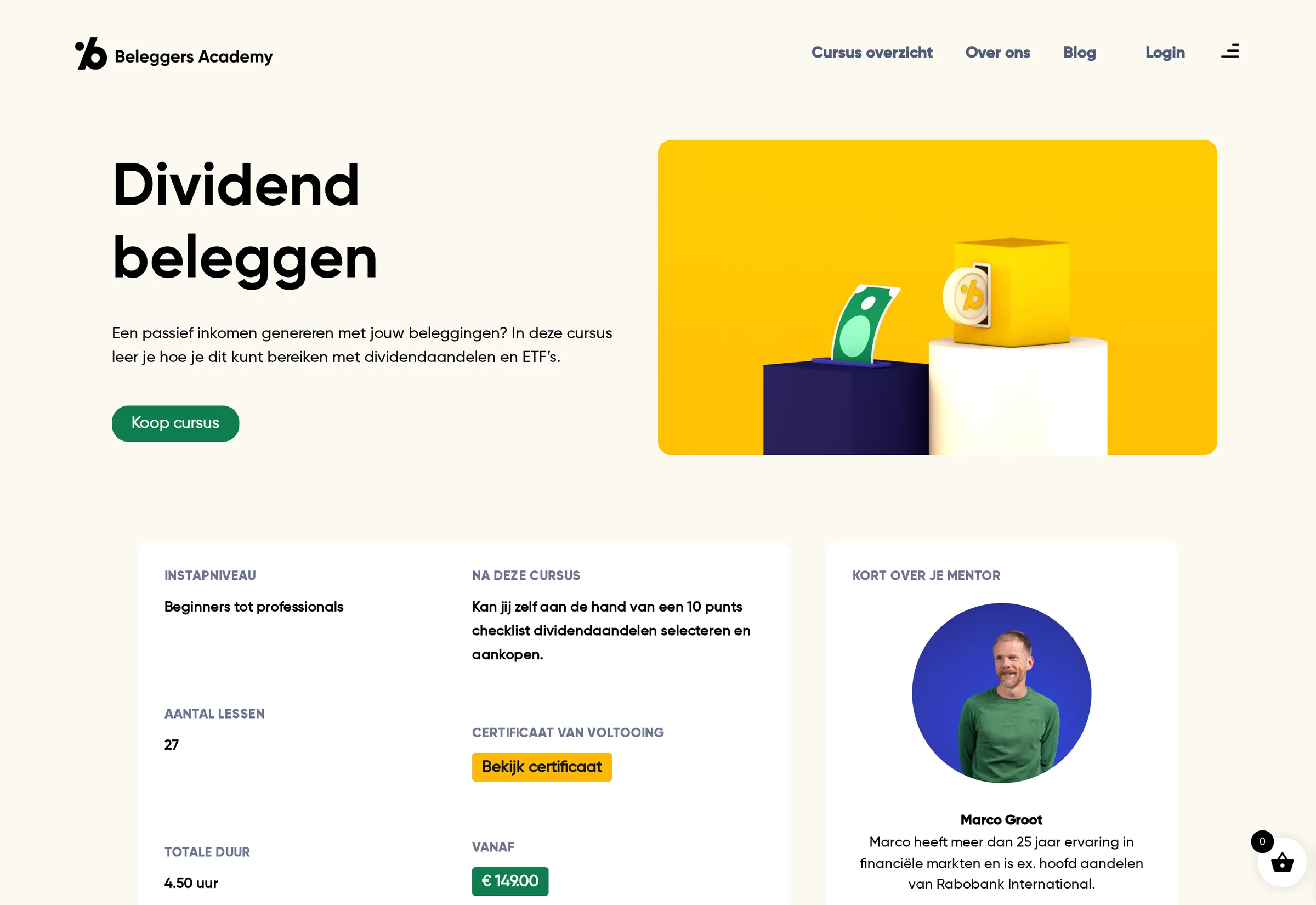 Cursuspagina Dividend beleggen op de website van Beleggers Academy