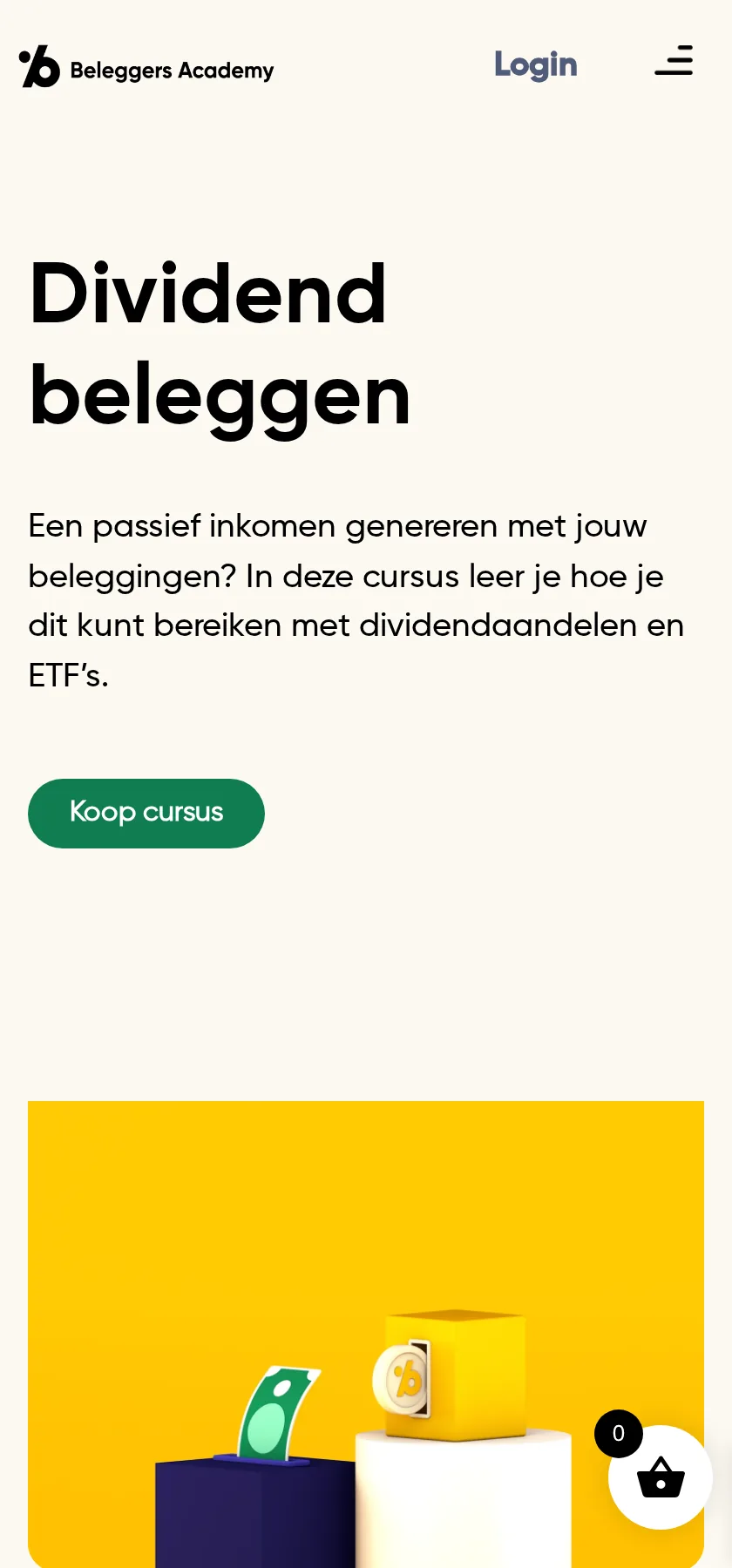 Cursuspagina van Beleggers Academy op mobiel