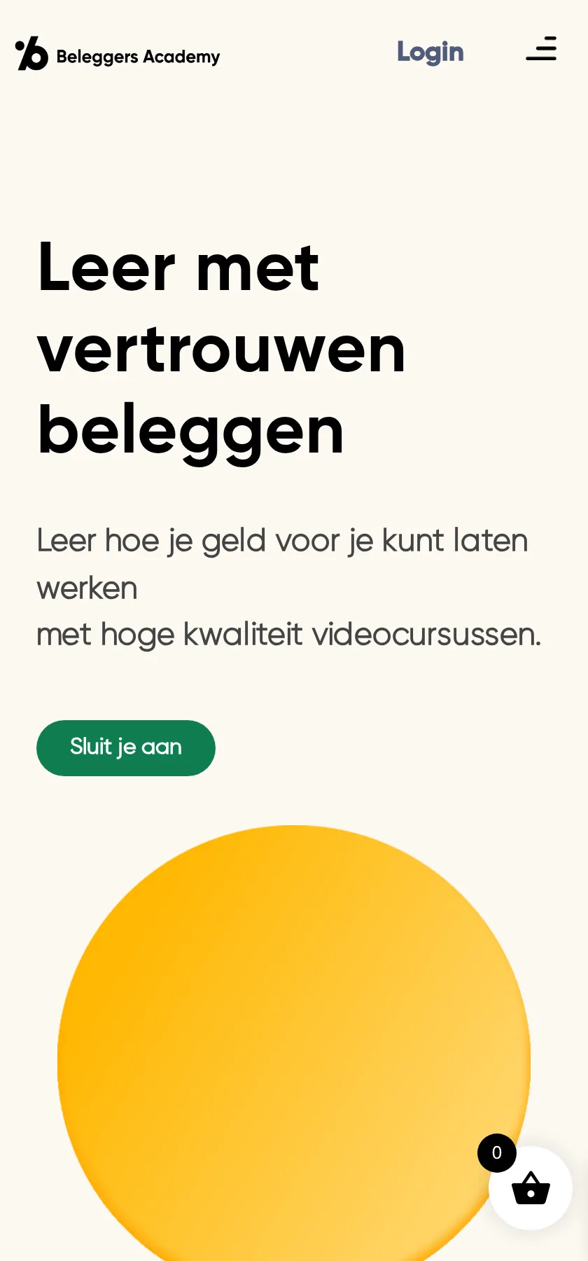 Homepage van Beleggers Academy op mobiel